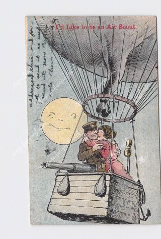 Ppc Postcard Moon Ww1 Soldier And Girl In Hot Air Balloon 