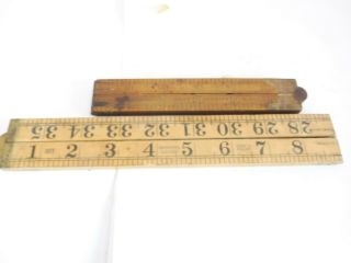 Found 2 Vintage Wood And Brass Folding Imperial Rulers 36 " &24 " E.  Preston No3113