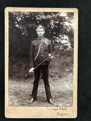 Victorian Photo Cabinet Card: Military Young Man Uniform Whip Bellinger Paignton