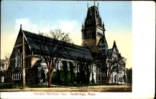 Harvard Memorial Hall Cambridge Massachusetts Ma Udb Postcard C1905