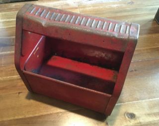 Vintage Rusty Metal Industrial Tool Box Caddy Tote Small Red Handled 4