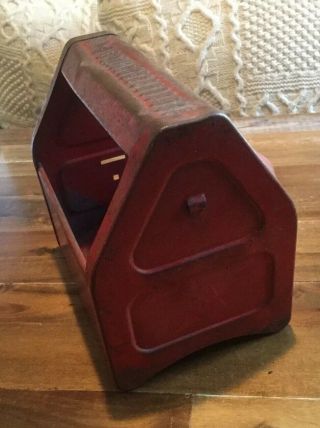 Vintage Rusty Metal Industrial Tool Box Caddy Tote Small Red Handled 6