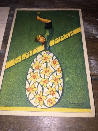 Vintage Swedish Mini Easter Postcards Girl Balloon Boy Egg Daffodils Glad Pask 2