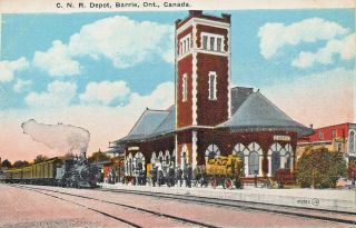 Barrie Ontario Canada - Canadian National Railroad Depot Postcard