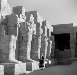 Sq223 Photo Negative 2 1/4 " Egypt 1950s Standing Statues Tourist
