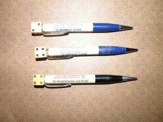 3 Vintage Advertising Quality Oil Petroleum With Dice End Mechanical Pencil