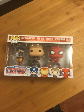 Funko Pop Captain America Civil War 4 Pack Set Figure Nib Hawkeye Spider - Man
