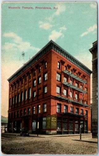 1910 Providence Ri Postcard Masonic Temple Building Lodge Fraternal Masons