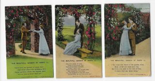 Set Of 3 Bamforth Song Cards - Set 4630 The Garden Of Roses