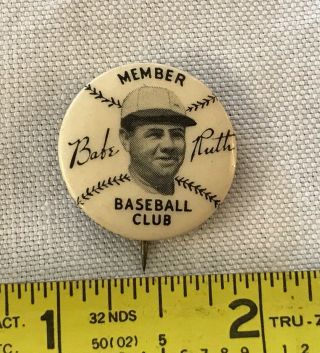 Vintage Babe Ruth Baseball Club Member Pin Back Button Yankees Red Sox Braves