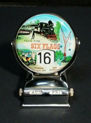 Vintage Six Flags Rolling Desk Calendar Perpetual Scrolling Metal