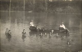 Summer At Lake Edwardian Bathing Suits Pith Helmet Canoe Sent Maiden Nc 1910