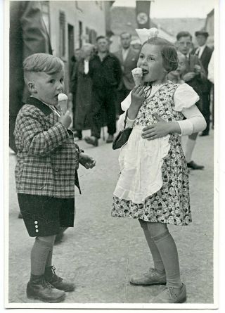 Sweet Boy And Girl Eating Ice Cones On Street Nazi Germany Vintage Late 1930 