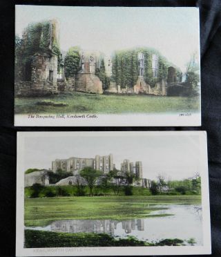 Kenilworth Castle Uk 2 Antique Postcards C1919 Banquet Hall And View From West