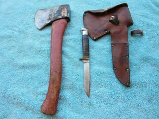 Vintage Boy Scouts Of America Plumb Hatchet & Western Knife/ Leather Sheath