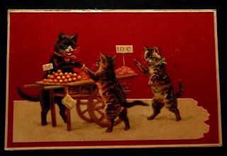Postcard 176 Germany Cats At A Food Cart Dark Red Background