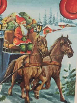 2 Vintage Swedish Mini Postcards Gnome Horses Goats Elf God Jul Horn Christmas 2