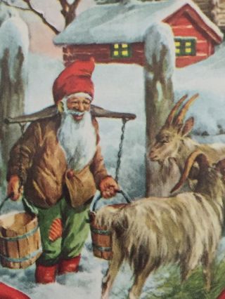 2 Vintage Swedish Mini Postcards Gnome Horses Goats Elf God Jul Horn Christmas 3