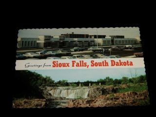 Vintage Postcard,  Sioux Falls,  South Dakota,  Sd,  Airport Terminal & Waterfall