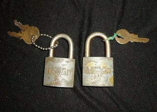 2 Vintage American Lock Company Series Ac Padlocks - One Has 2 Keys,  One Has 1