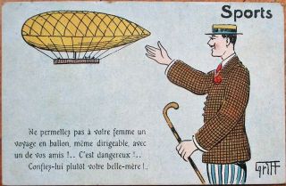 Airship/dirigible 1910 French Griff/artist - Signed Fantasy Aviation Postcard