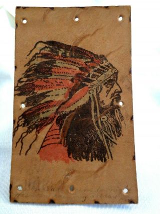 1906 Shamokin Pa Hand Tooled Leather Postcard - Native American Indian Chief