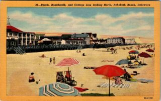 Postcard De Rehoboth Beach Bathing Beach Boardwalk And Cottage Line Linen A2