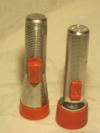 2 Vintage Ray - O - Vac U.  S.  A.  Flashlights Flashlight Light Lamp Metal W/ Red