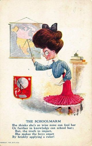 The School Teacher Wise Schoolmarm Antique 1905 Funny Comic Postcard - C188