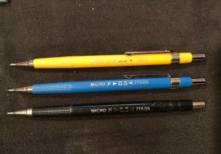 3 Vintage Staedtler Micro F 0.  5mm 77505 Drafting Mechanical Pencils 0701