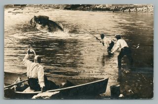 Bass Fishing Exaggeration Rppc Benton Harbor Michigan—rare Antique 1910