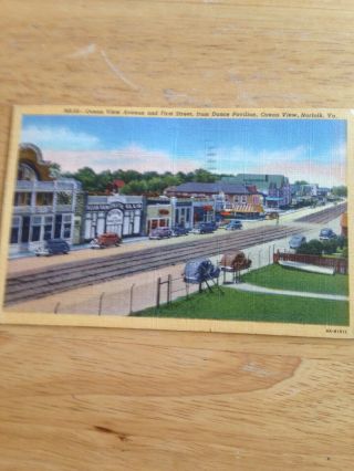 Linen Postcard Ocean View Norfolk Va Cars 1950 Postmark 3 Cent Stamp