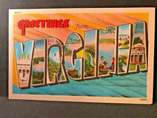 Linen Postcard - Large Letter Greetings From Virginia