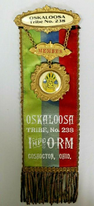 Order Of Red Men Oskaloosa 238 Coshocton Ohio Member Badge Ribbon