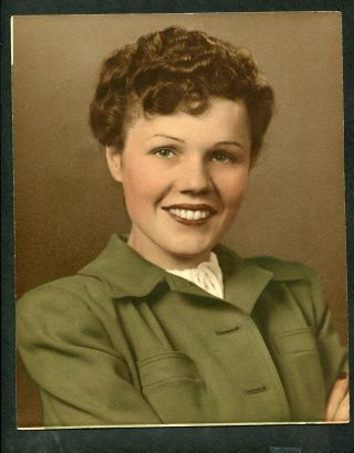 Vintage Photo Portrait Pretty Woman In Hand Tinted Color 985069