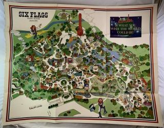 1977 Six Flags Over Texas Amusement Park Large Color Fold Out Map