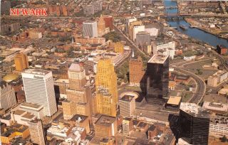 Newark Jersey Aerial View First National State Bank,  Pru Blg Postcard 1980s