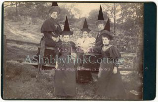 Vintage Halloween Witch Photo Hauntingly Fun Sisters Witches Fence Reprint