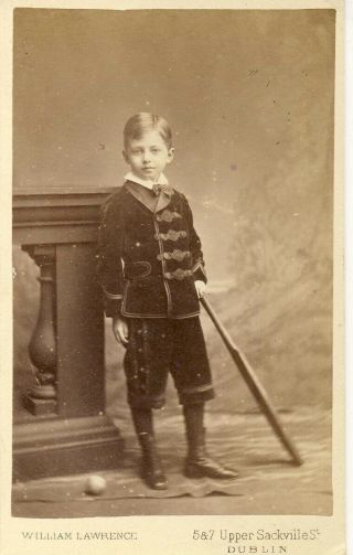 Vintage 1876 Boy Holding Cricket Bat Cabinet Photo - William Lawrence Dublin