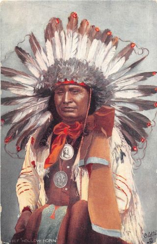 F65/ Native American Indian Postcard C1910 Chiefs Tucks Oilette Hollow Horn 21