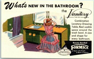 Vintage Advertising Postcard Formica Vanity Counter Tops Curteich Linen C1950