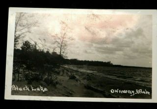 Vntg Rppc Real Photo Postcard Onaway Michigan Black Lake Black & White 1935