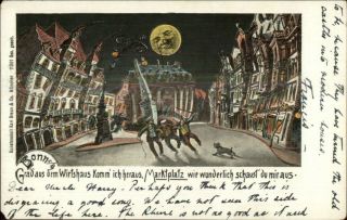 Bonn A Rhein Germany Drunk At Night Man In The Moon 1890s Postcard