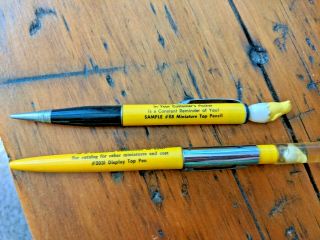 2 Vintage Advertising Salesman Sample Ritepoint Mech Pen & Pencil Chicks On Top