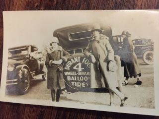 Old Photograph Of Old Cars - Durant 4 Wheel Brakes,  Baloon Tires.  2 Ladies