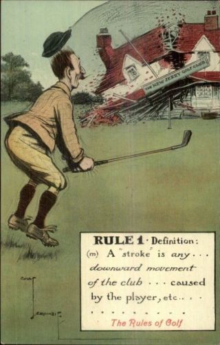 The Rules Of Golf Comic Series Chas.  Crombie C1910 Postcard Club House