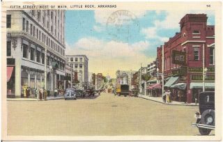 Fifth Street West Of Main Street In Little Rock Ar Postcard 1952 Coca - Cola