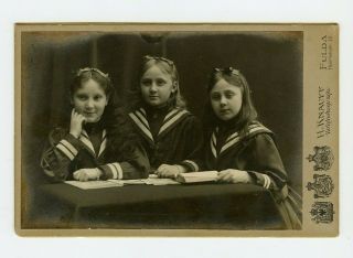 Vintage Cabinet Card 3 German Sisters In Sailor Suits Fulda Germany