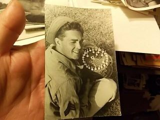 Vint Real Photo Postcard Handsome Young Man Signal Corps W Birthday Cake Gay Int