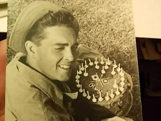 VINT REAL PHOTO POSTCARD HANDSOME YOUNG MAN SIGNAL CORPS W BIRTHDAY CAKE GAY INT 2